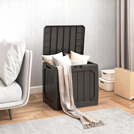Coffre de rangement extérieur en plastique, capacité 121 L, avec 2 poignées et couvercle verrouillable, étanche, 56 x 45 x 53 cm, noir (1/5)
