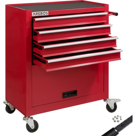 AREBOS Carrello per Officina Carrello per Attrezzi 4 Cassetti + Ampio Scomparto