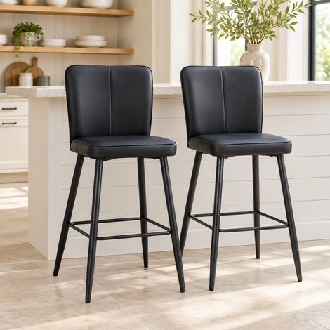 Set de 2 tabourets de bar 44x44x101 cm métal et PU noir, dossier ergonomique, pour cuisine – MEUBLIV (1/5)