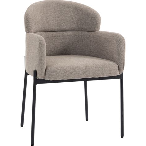 Fauteuil de salon/chambre à coucher, aspect chenille, accoudoirs, pieds en métal, marron clair (1/5)