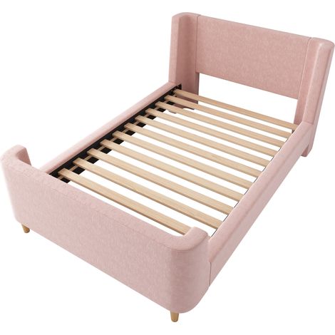 Cama infantil 90 x 200 cm de terciopelo rosa con motivo espacial, cama trineo, sin colchón (1/5)