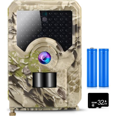 Caméra de chasse 12MP 1080P avec carte 32Go et 2 piles pour observation de la faune en extérieur