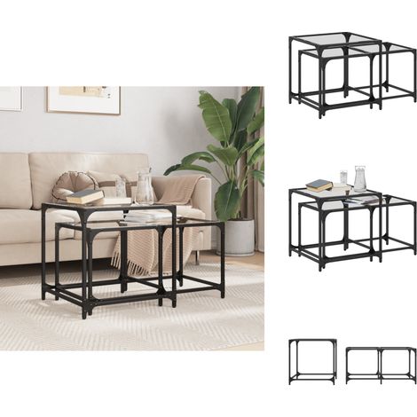 Satztische 2 Stk. mit Glasplatte Transparent Stahl - Couchtisch - Satztisch - Glastisch - Wohnzimmerstil - Modernes Design (1/5)