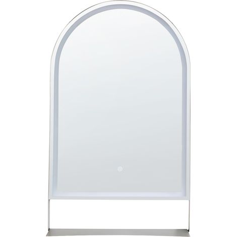 Espejo de pared con LED moderno para dormitorio y baño 100 x 60 cm con estante plateado Valouze (1/5)