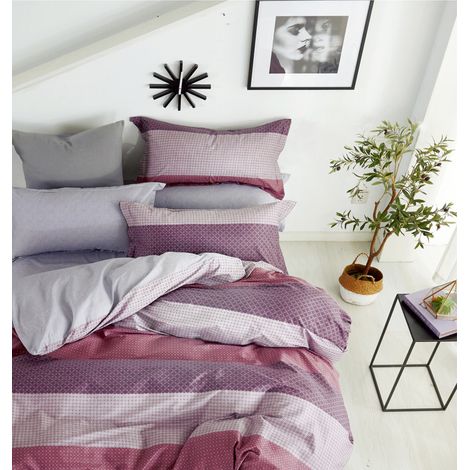 Parure de couette "Imprimé double face" percale de coton peigné 80 fils/cm²  pour lit 140 à 160