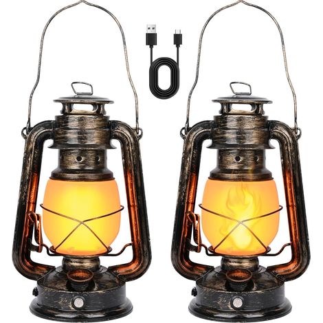 Lanterne Extérieur LED - Lot de 2 - Métal Vintage - Effet Flamme Réaliste - Rechargeable USB-C - IP65 Étanche - Jardin Camping (1/5)