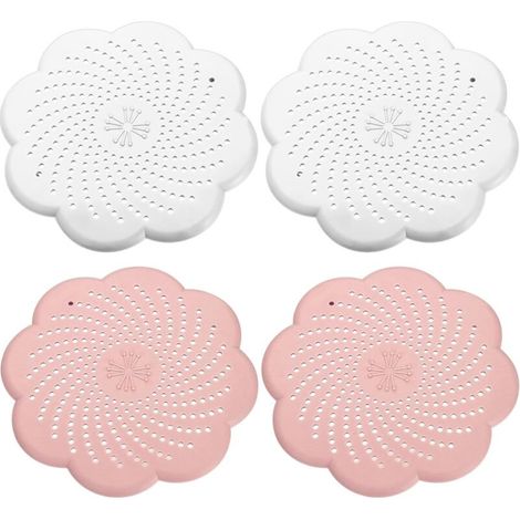 Quatre filtres de vidange adaptés aux éviers, cuisines, etc. : deux blancs et deux roses. (1/5)