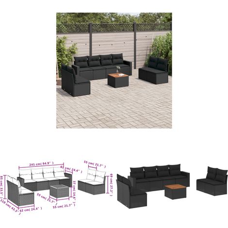 Salon de jardin 9 pcs avec coussins noir résine tressée - Ensemble Salon De Jardin - Meuble Extérieur - Résine Tressée - Rotin Synthétique - Mobilier De Jardin - Home & Living (1/3)