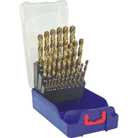 Tivoly • Caja G 25uds Brocas HSS E5, corte cilíndrico corto rectificado. Punto de cruce. Contiene Ø1 a 13mm por 1/2mm (1/2)