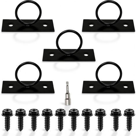 Ensemble de supports de corde noirs en acier inoxydable, fixations robustes pour câbles et cordes, avec vis et clé pour rampes d'escalier, crochets de plafond, clôtures, bureaux et jardins (1/5)