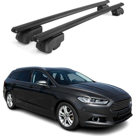 OMAC Aluminium Dachträger Querträger für Ford Mondeo IV Kombi 2014-2022 – City Crash – ISO/PAS 11154:2006 – Abschließbar – Max. 75 kg – 2 Stangen Schwarz (1/5)