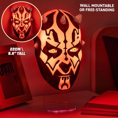 Paladone Star Wars Darth Maul Light - Lámpara frontal LED, montaje en pared o pantalla de escritorio, luz alimentada por USB o batería para dormitorio, configuración de juegos y coleccionistas