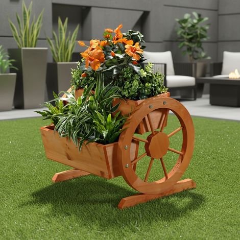 Fioriera con ruote in legno Decorazione Giardino Decorazione Fioriera Scatola in legno (1/5)