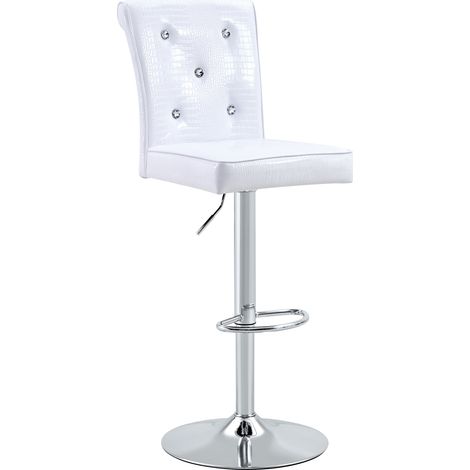 Lot de 4 chaises de salle à manger vintage effet crocodile, cuir régénéré blanc, détails cristal, assise confortable pour cuisine, bar et restaurant CHICFURN (1/5)