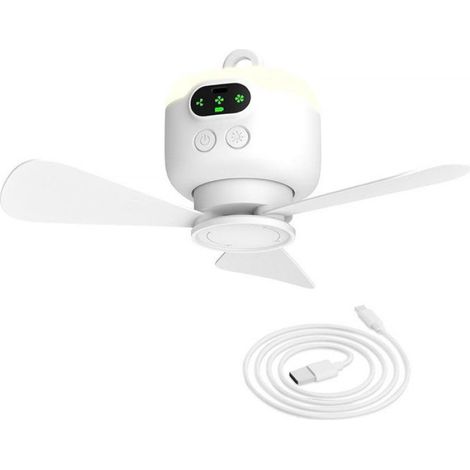 Ventilateur de camping portable, ventilateur de plafond pour tentes, rechargeable 8000 mAh avec lumière et crochet, minuterie et (1/5)
