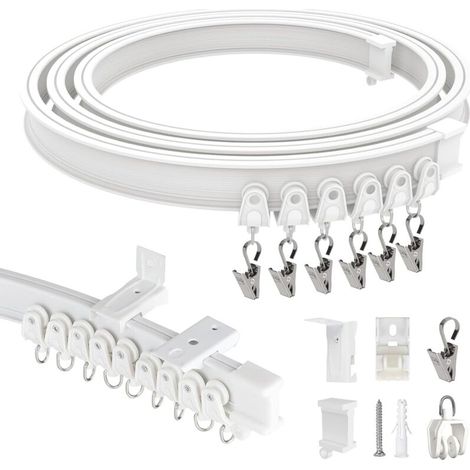 3M Rail de Rideau Flexible pour Plafond et Mur, Rail Rideaux Plafond en ABS avec Poulies Silencieuses pour Separation de Piece, Rideaux, Fenêtre, Camping Car, Hôtel, Blanc (1/5)