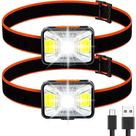 Lampe Frontale Puissante[Lot de 2], LED Torch Frontale USB Rechargeable 200 Lumens 5 Modes D'éclairage Lumière Blanche et Rouge, Etanche IPX5 pour Pêche,Camping,Lecture,Randonnée,Cyclisme,etc. [Classe (1/5)