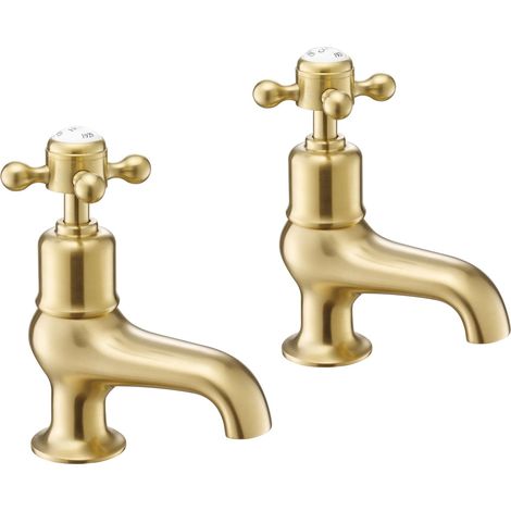 JTP Grosvenor Bath Taps Pair Cross Handle - Brushed Brass (1/2)