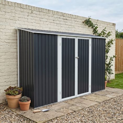 Abri de jardin à adosser acier galvanisé 2.57 m² avec kit d'ancrage anthracite et blanc - Vimeu (1/5)