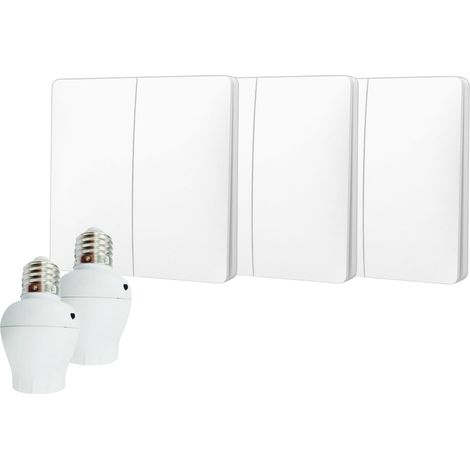 Kit interrupteur va-et-vient sans fil et sans pile prêt à poser - 3 boutons poussoirs double allumage + 2 douille à vis récepteur radio (1/5)