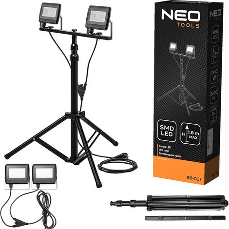 PROIETTORE LED CON TREPPIEDI doppio 2 x 30W - 5400 lumen/6500 K  - NEO