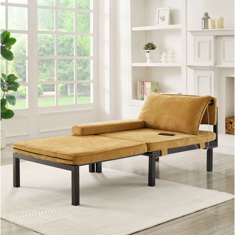 Fauteuil salon convertible couchage velours USB jaune HAVRYA (1/5)