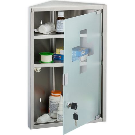 Relaxdays Armadietto Pronto Soccorso per Medicinali, Cassetta Medicine Chiusa a Chiave, 3 Scomparti, HLP: 45x30x17,5 cm