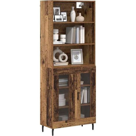 Ensemble de 2 Armoires Hautes Rétro en Bois, Meuble de Rangement Style Vintage avec Portes, 69,5 x 32,5 x 180 cm, pour Salon, Chambre ou Entrée (1/5)