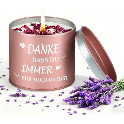 Duftkerze Lavendel mit Spruch "Danke", Sojawachs, 50h Brenndauer
