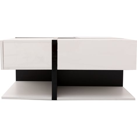 Mesa de centro cuadrada de alto brillo 78 x 78 x 36 cm con 4 cajones y balda inferior (1/5)