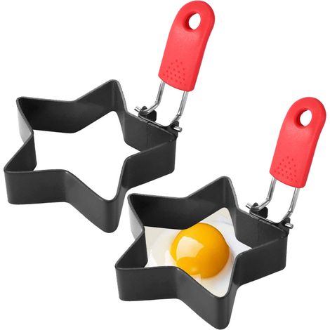 Cuiseur à œufs en acier inoxydable avec anneaux antiadhésifs et poignée anti-brûlure pour œufs au plat et muffins (1/5)