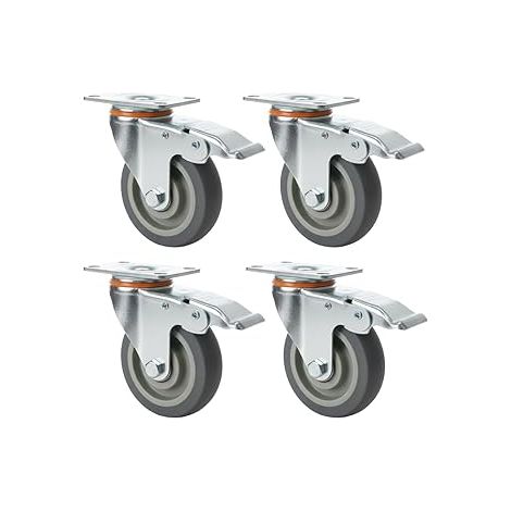 Set 4 Rotelle Girevoli da 100 x 31 – Ruote 100 mm Antigraffio Silenziose in Gomma TPR e Acciaio Zincato  Piastra Fissaggio 4 Fori  Ruote per Mobili, Carrelli, eletrodomeastici, Banchi da Lavoro