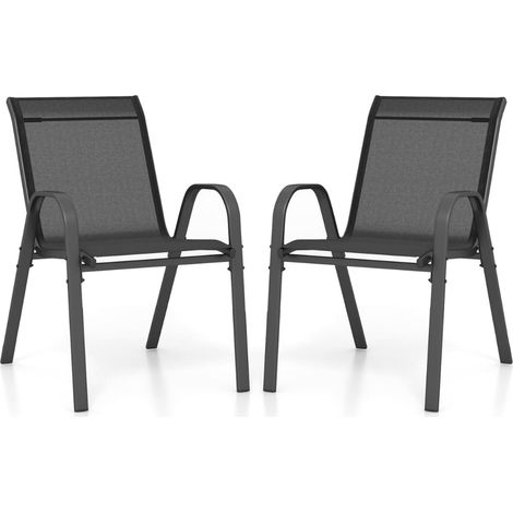 Stapelbare Gartenstühle, 2er-Set, Metallgestell, Schwarz, 56 x 70 x 84 cm