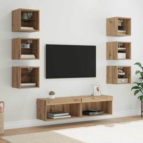 vidaXL Mobile TV con cassetto 8 pcs Rovere artigianale Vetro