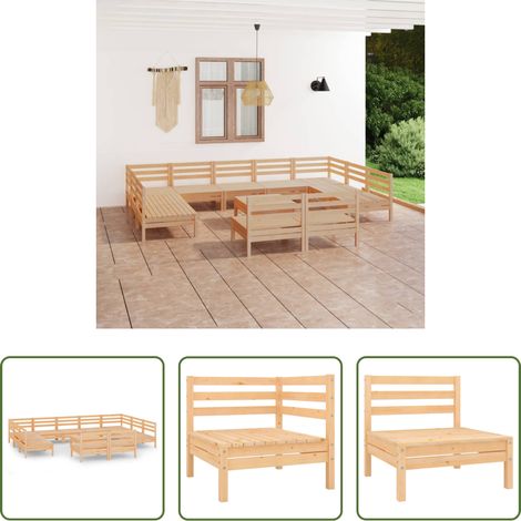 vidaXL Juego de muebles de jardín 12 piezas madera maciza de pino (1/5)