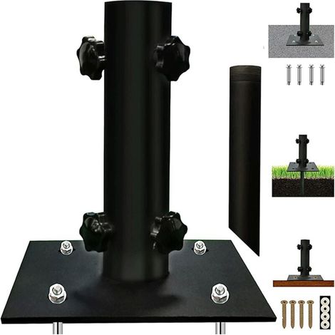 Base de parasol de terrasse , support de parasol multifonction pour extérieur avec fixation au sol , support de parasol de table en métal robuste pour terrasse , béton , pelouse , montage mat (1/4)