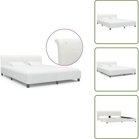The Living Store Bettgestell Weiß Kunstleder 180×200 cm - Bettgestell Holz (1/5)