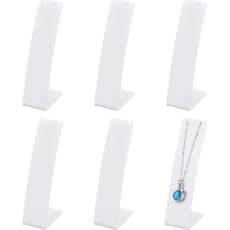 6 pièces support de collier en plastique 4,3 pouces de hauteur support de boucle d'oreille, présentoir pendentif en forme de L blanc, mini porte-bijoux, vitrine de bijoux (1/5)