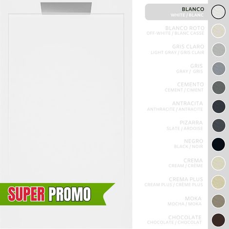 SOULBATH Plato de Ducha - Resina - Gel Coat - Textura Liso/Piedra - BLANCO - Antideslizante - 170X70- Extraplano 3cm - Incluye Válvula desagüe y Rejilla- Diseño elegante (1/5)