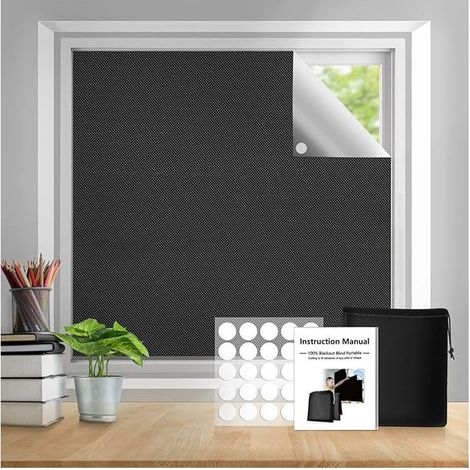 Store Occultant Fenêtre,Portatif Store Occultant Thermique Noir Matériaux Rideaux Occultant pour Fenêtre 300 X 145 CM Coller sur FenêTre sans Percer ContrLe Température Et Protection Vie Privée (1/5)
