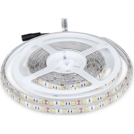 Bande LED V-TAC SMD5050 11 W/m 5 m 60 LED/m 12 V Blanc chaud IP65 10 mm