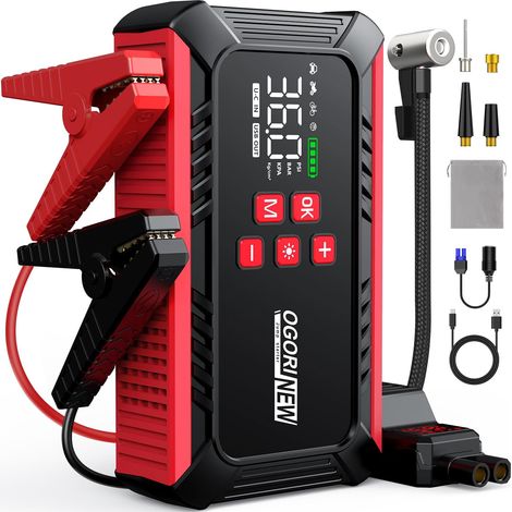 Booster Batterie Voiture 9000A,Démarreurs de Batterie avec Compresseur à Air,150PSI Gonfleur de Pneus,Jump Starter Portable avec Câble USB+lumière LED intégré+Allume-Cigare (1/5)