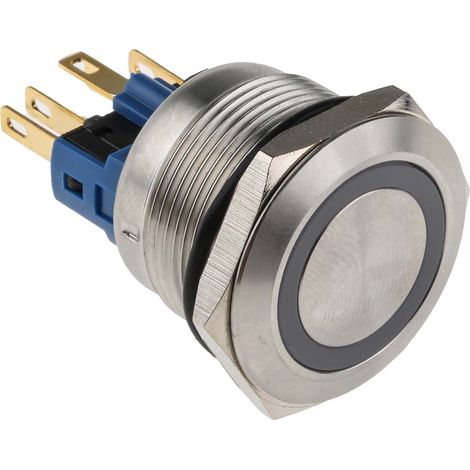 Bouton-poussoir, Momentané lumineux, LED Bleu, Unipolaire à deux directions (1RT), 5 A @ 250 V c.a., Argent, Montage ( Prix pour 1 ) (1/3)