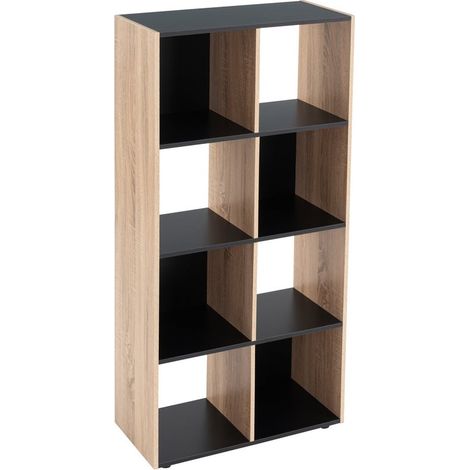 Étagère en MDF bois et noir – 8 casiers – Dimensions 60x29x120 cm – Charge maximale 5 kg – Pour espaces de vie et de travail – Wadiga (1/4)