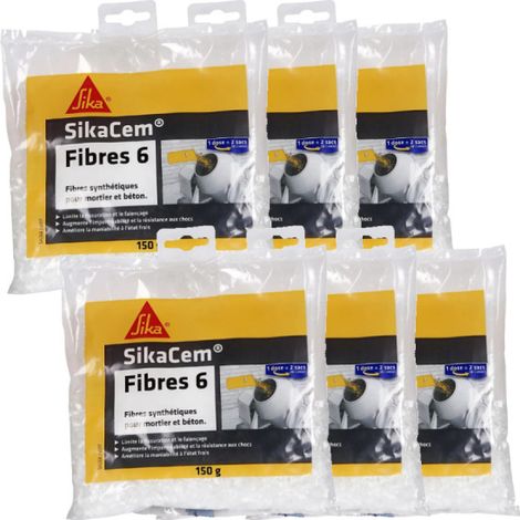 Lote de 6 fibras microsintéticas SIKA SikaCem - Para hormigón y mortero - Fibra 6 - 150 g