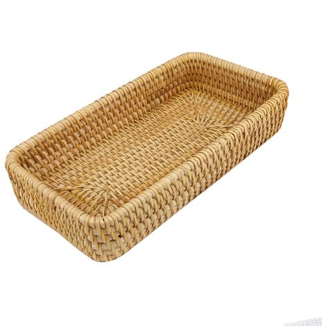 Plateau en rotin tressé main pour rangement de snacks, corbeille multifonction de service, organisateur de table (1/5)