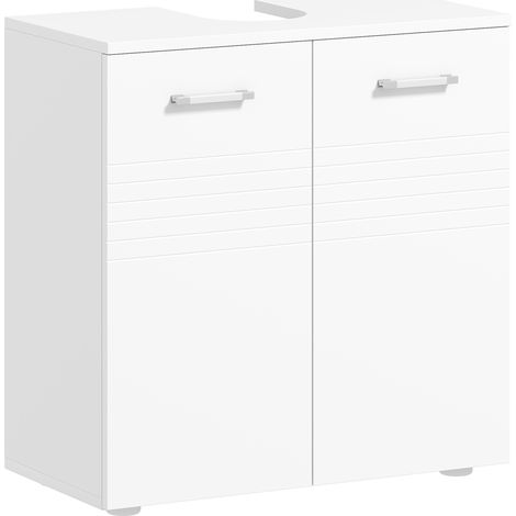 Mobiletto sottolavabo, mobiletto da bagno, mobiletto sottolavabo con piedistallo, armadietto contenitore con ripiano regolabile, finitura lucida, bianco
