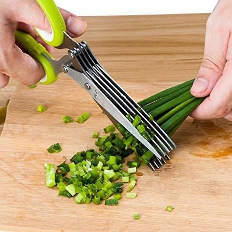 Ciseaux à herbes multifonctions, hachoir à 5 lames, étui en acier inoxydable (1/5)