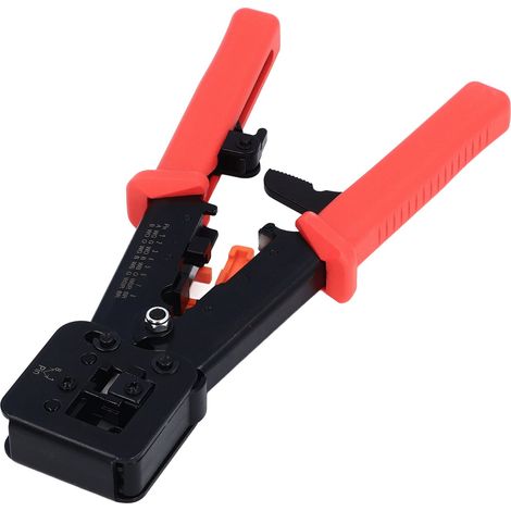 Pince à sertir RJ45 à passage traversant pour câbles Ethernet CAT6 CAT5E, outil électrique en acier, rouge (1/5)