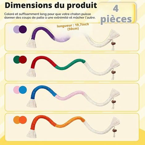 Set of Cat Chew Toys with Catnip Cotton Rope Interactive Toy Dental Kitten Dental Care, Multicolour (1/4)